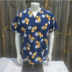 Disney Winnie The Pooh Scrurb Top 2 Pockets Size S Medical Uniform